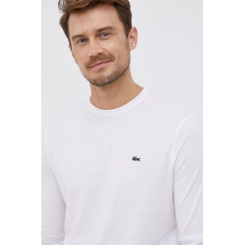 Lacoste longsleeve din bumbac culoarea alb, uni TH2040-031