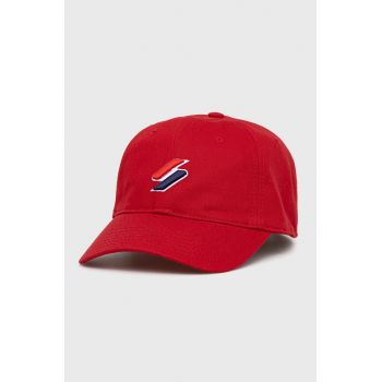 Superdry șapcă din bumbac culoarea rosu, material neted de firma originala