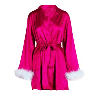 Satin dressing gown fuxia l