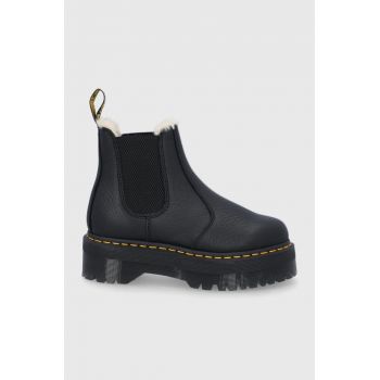 Dr. Martens ghete Chelsea de piele Quad FL femei, culoarea negru, cu platformă, izolat 25635001-Black.Pisa