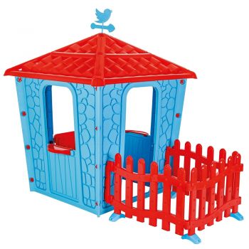 Casuta cu gard pentru copii Pilsan Stone House with Fence blue ieftin