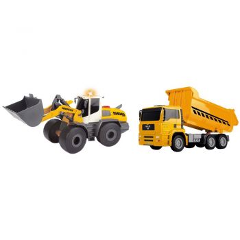 Set Dickie Toys Construction Twin Pack camion basculant MAN si buldozer Liebherr L566 Xpower