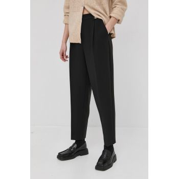 Bruuns Bazaar pantaloni femei, culoarea negru, drept, high waist