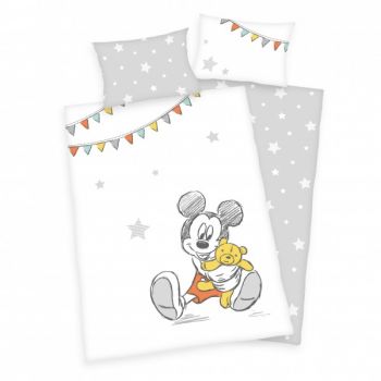 Lenjerie de pat Mickey Mouse pentru copii din bumbac reversibila Herding