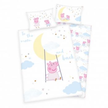 Lenjerie de pat Peppa Pig pentru copii din bumbac flanel reversibila Herding