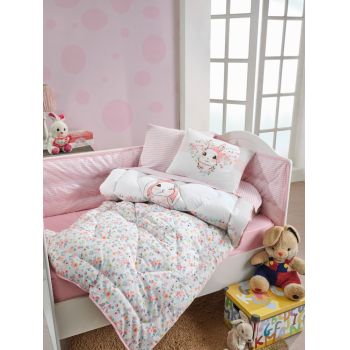 Lenjerie patut cu 6 piese Baby Ranforce Bunny Pembe