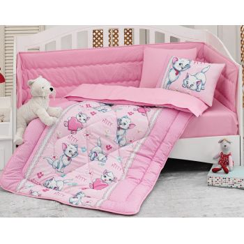 Lenjerie patut cu 6 piese Baby Ranforce Kitty Pink