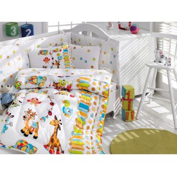 Lenjerie patut cu 6 piese Baby Ranforce Playground Turquoise