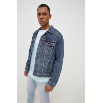 Levi's geaca jeans barbati, culoarea albastru marin, de tranzitie de firma originala