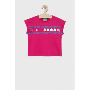 United Colors of Benetton tricou de bumbac pentru copii culoarea roz