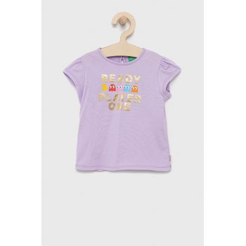 United Colors of Benetton tricou de bumbac pentru copii culoarea violet