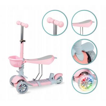 Trotineta 3 in 1 QKids ILI Pink cu 3 roti pliabila