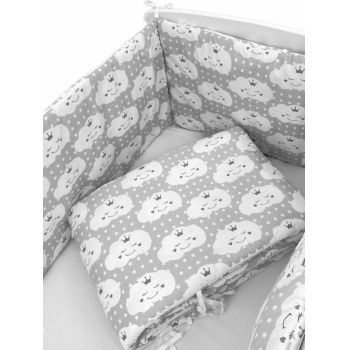 Set de aparatori pufoase h35 pat 120x60 cm DeLuxe Norisori zambareti gri