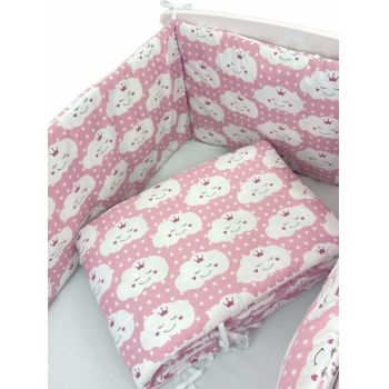 Set de aparatori pufoase h35 pat 140x70 cm DeLuxe Norisori zambareti roz