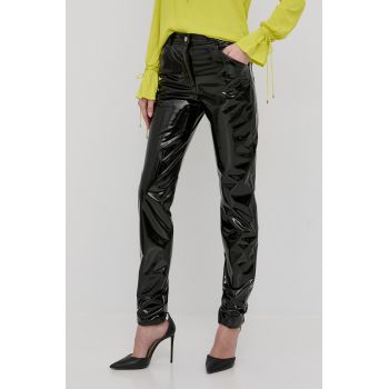 Victoria Beckham pantaloni femei, culoarea negru, mulata, high waist