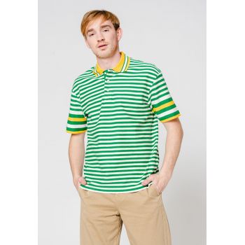 Tricou polo cu model in dungi si maneci cazute