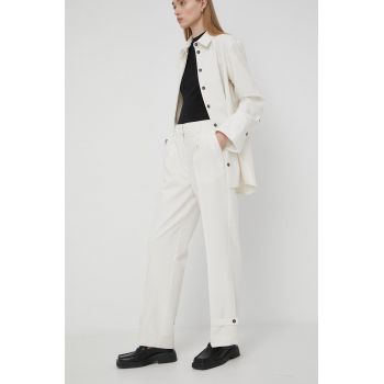 Herskind pantaloni femei, culoarea bej, lat, high waist