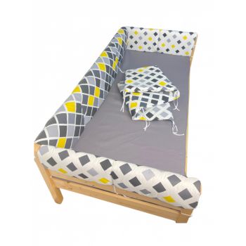 Set aparatori laterale Maxi pentru pat Montessori 120x200 cm Romburi galben negru