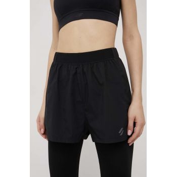 Superdry pantaloni scurti femei, culoarea negru, neted, high waist