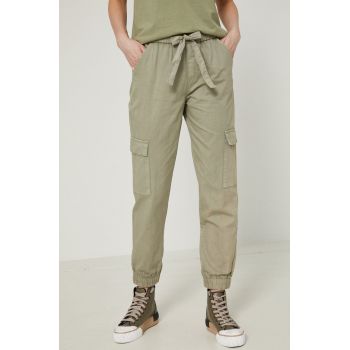 Medicine pantaloni de bumbac femei, culoarea verde, jogger, high waist