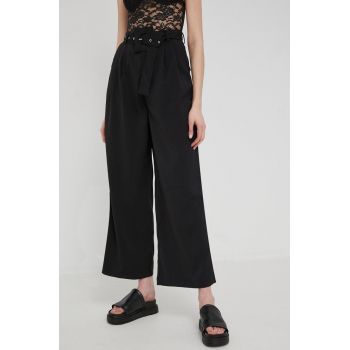 Answear Lab pantaloni femei, culoarea negru, fason culottes, high waist