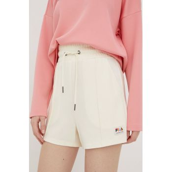 Fila pantaloni scurti femei, culoarea bej, neted, high waist