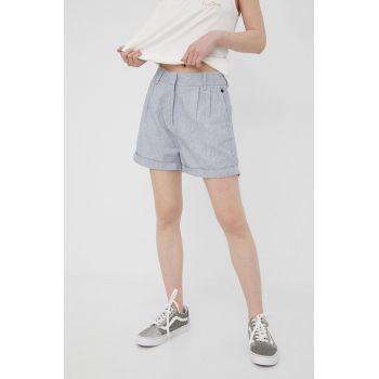 Superdry pantaloni scurti din in femei, culoarea alb, modelator, high waist