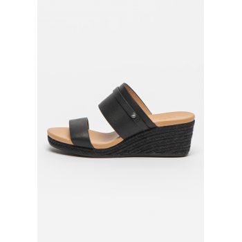 Papuci wedge de piele Ebelle