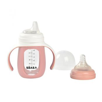 Biberon de invatare 2 in 1 Beaba 210 ml Old Pink