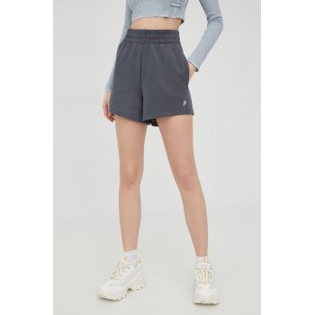 Fila pantaloni scurti femei, culoarea gri, neted, high waist