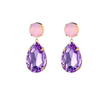 Earrings metallic gold plated with liliac crystals 03l15-01033