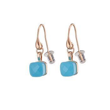 Earrings metallic rose gold with aqua opaque crystals 03l15-00992