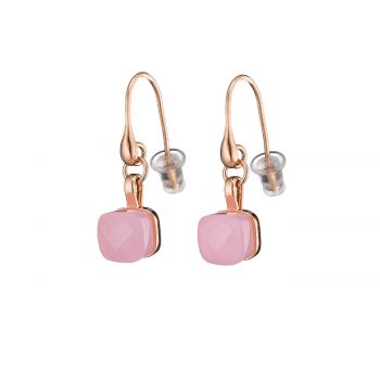 Earrings metallic rose gold with pink opaque crystals 03l15-00989