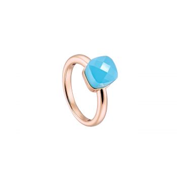 Ring metallic rose gold with aqua opaque crystal 50