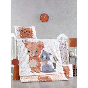 Set lenjerie 6 piese Bumbac Ranforce Mouse and Cat 120x60 cm