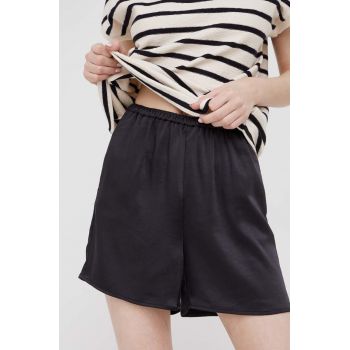 Sisley pantaloni scurti femei, culoarea negru, neted, high waist