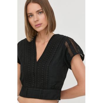 The Kooples bluza din bumbac femei, culoarea negru, neted