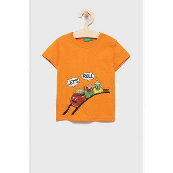 United Colors of Benetton tricou de bumbac pentru copii culoarea portocaliu, cu imprimeu