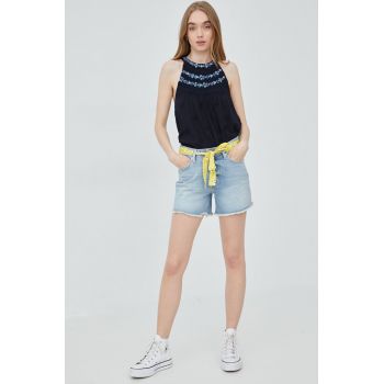 Superdry pantaloni scurti jeans femei, neted, medium waist