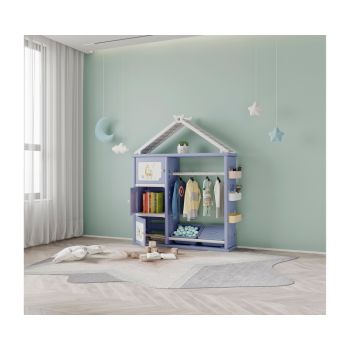 Dulap organizator pentru copii cu 4 cutii Nichiduta Happy House Blue