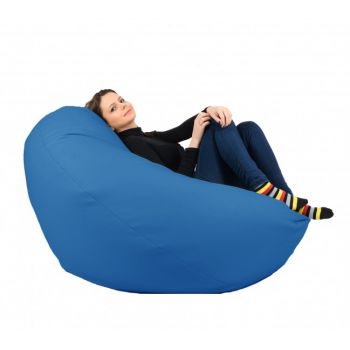 Fotoliu mare nirvana gigant blue piele eco umplut cu perle polistiren beanbag para marca pufrelax