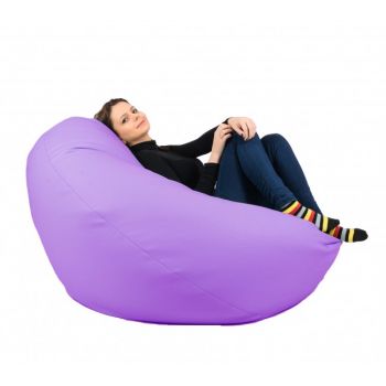 Fotoliu mare nirvana gigant violet piele eco umplut cu perle polistiren beanbag para marca pufrelax