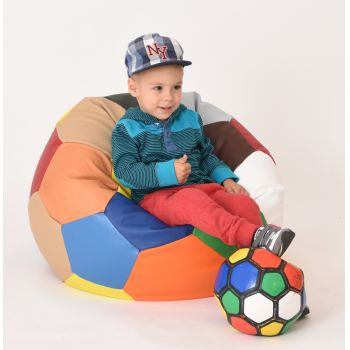 Fotoliu pentru copii 3-10 ani minge telstar junior red white umplut cu perle polistiren marca Pufrelax