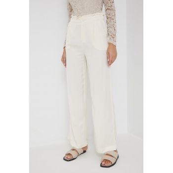 Answear Lab pantaloni femei, culoarea bej, lat, high waist