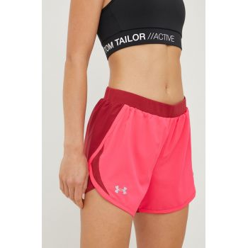 Under Armour pantaloni scurți de alergare Fly-by 2.0 1350196 femei, culoarea roz, neted, medium waist