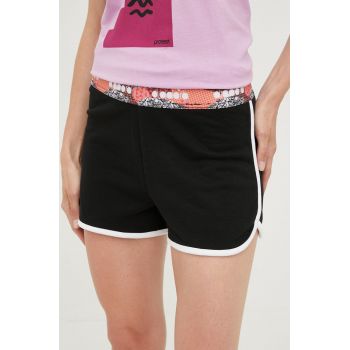 Diadora pantaloni scurti femei, culoarea negru, neted, high waist