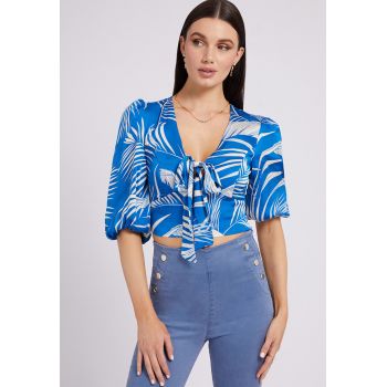 Bluza crop cu imprimeu tropical