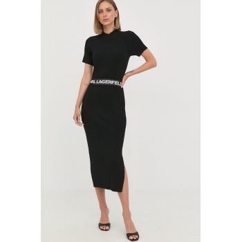 Karl Lagerfeld rochie culoarea negru, midi, mulata