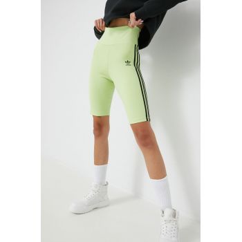 adidas Originals pantaloni scurți Trefoil Moments femei, culoarea verde, cu imprimeu, high waist HE0407-PULLIM
