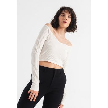 Bluza crop cu aspect striat Nella